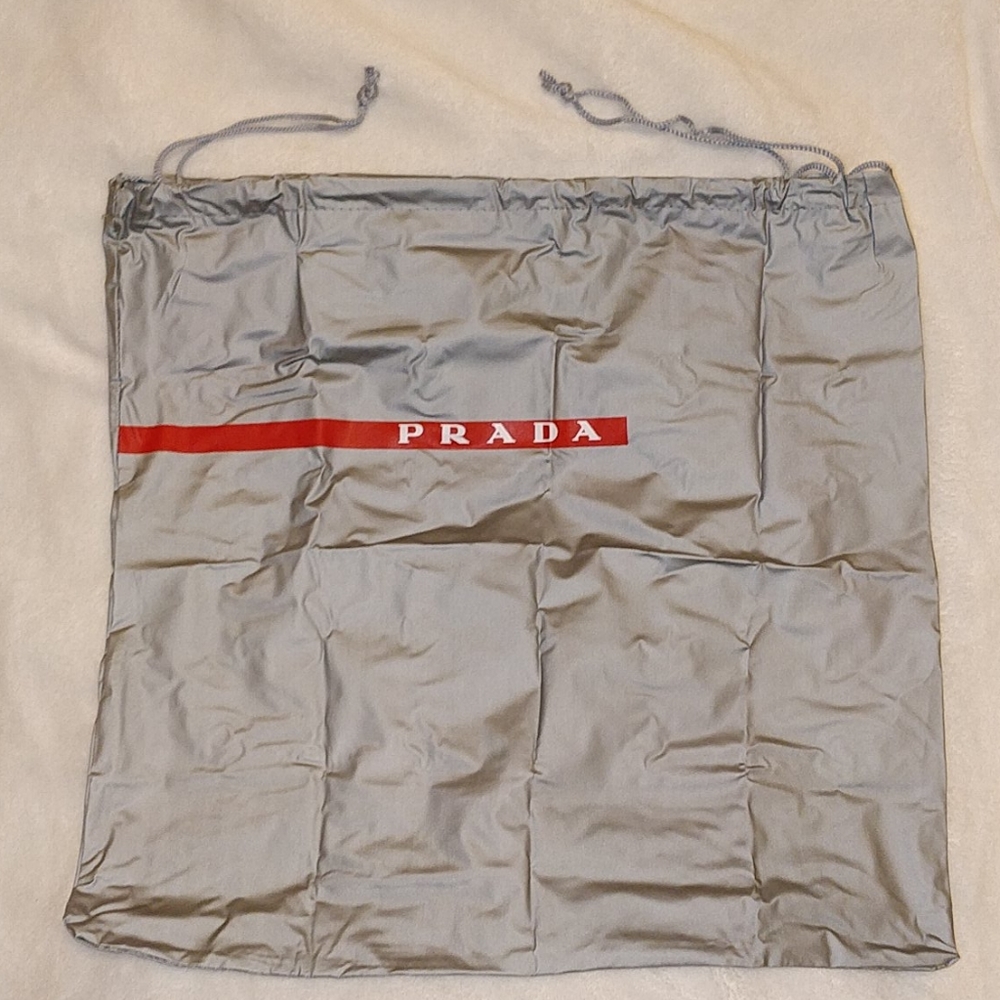 PRADA Luxury Designer Grey Silver Red White Nylon Dustbag Drawstring